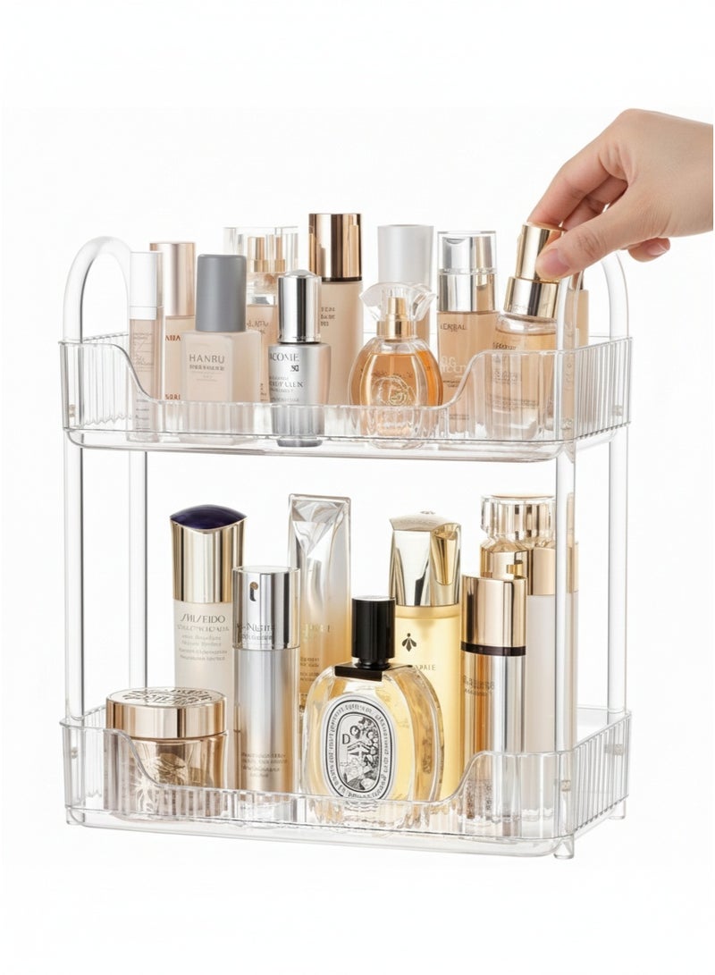 منظم عداد الحمام بطبقتين، منظم سطح الطاولة للعناية بالبشرة، منظم حامل فرش المكياج، صواني العطور لخزانة الملابس وحاملي فرشاة الأسنان للحمامات - Image 1